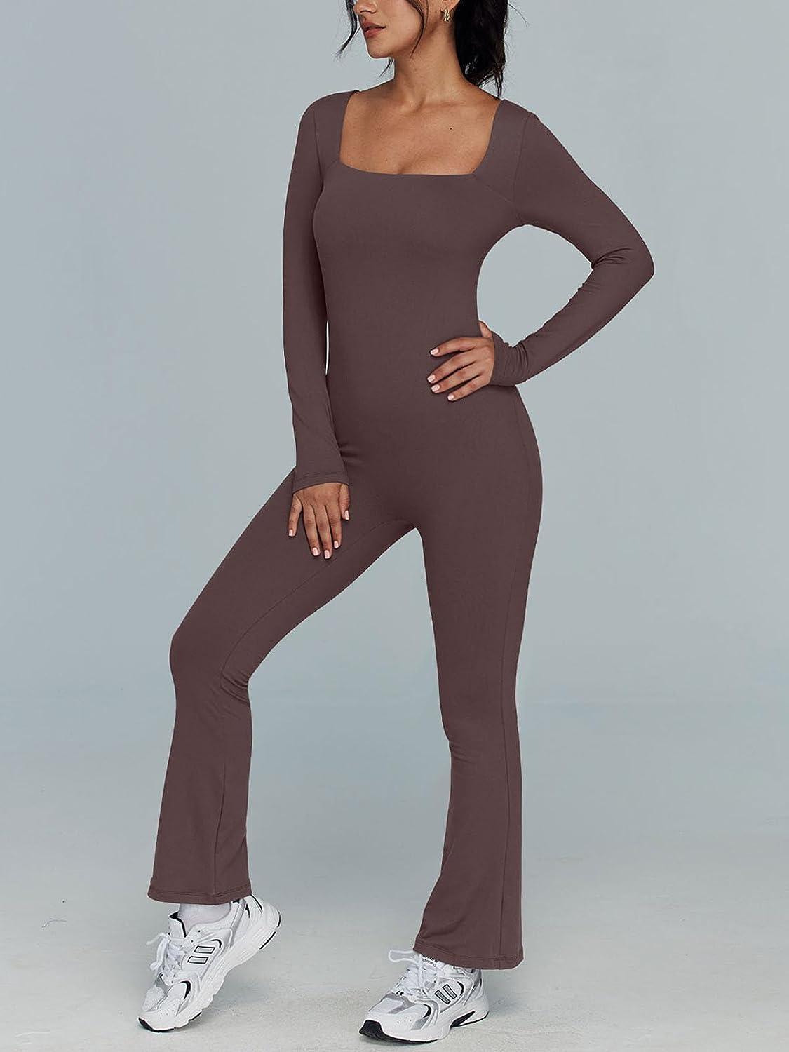 Chic Black Square Neck Long Sleeve Knit Jumpsuit - ZyraLux