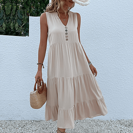 Sleeveless Button-Front Midi Dress | Casual Summer Outings | Cotton | Multiple Colors - ZyraLux Kleding en accessoires