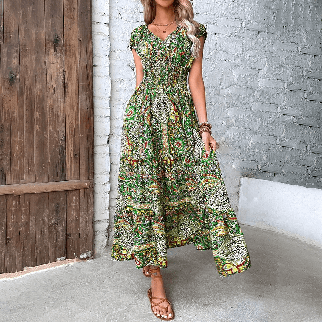 Bohemian Paisley Maxi Dress | Green | Rayon | Perfect for Casual Outings - ZyraLux Kleding en accessoires