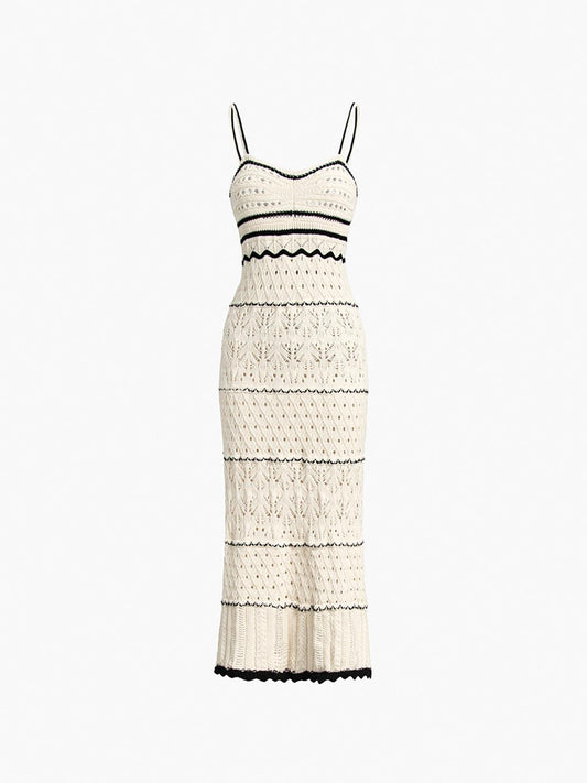 Crochet Knit Midi Dress with Contrast Detailing | Multicolor | Elegant Summer Style - ZyraLux Kleding en accessoires