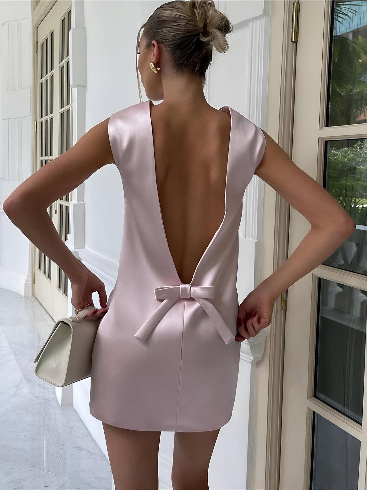 Bow-Back Satin Mini Dress | Multicolor | Cocktail | Silk Blend - ZyraLux Kleding en accessoires