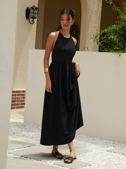 Graceful Halter Midi Dress | Multicolor | Casual | Linen Blend - ZyraLux Kleding en accessoires