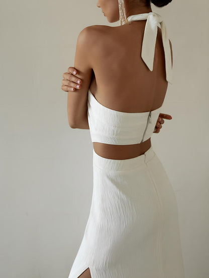 Halter-Neck Cutout Maxi Dress | White | Evening | Silk Blend - ZyraLux Kleding en accessoires