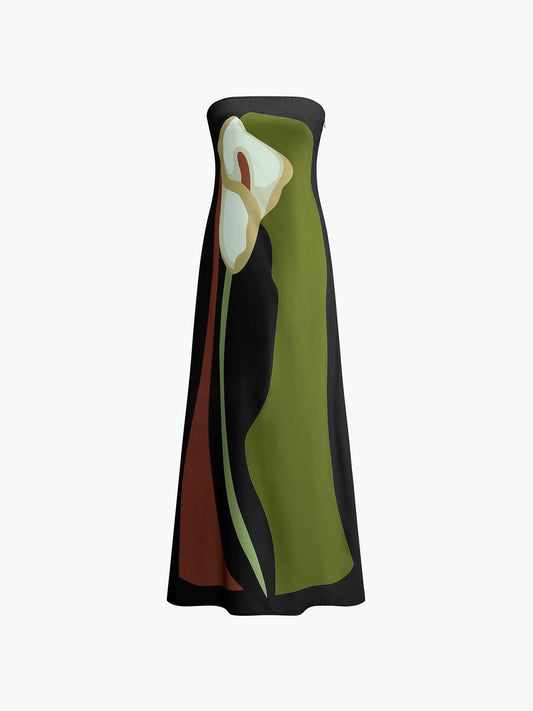 Abstract Elegance Strapless Maxi Dress | Multicolor | Evening | Satin - ZyraLux Kleding en accessoires