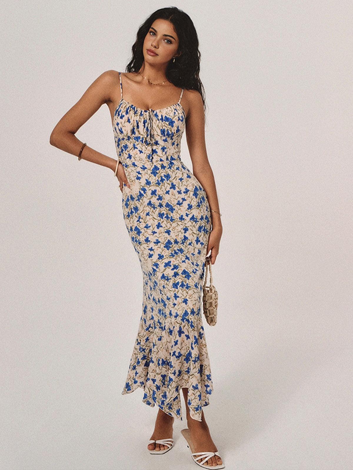 Floral Slip Maxi Dress | Blue | Summer Romance | Rayon - ZyraLux Kleding en accessoires