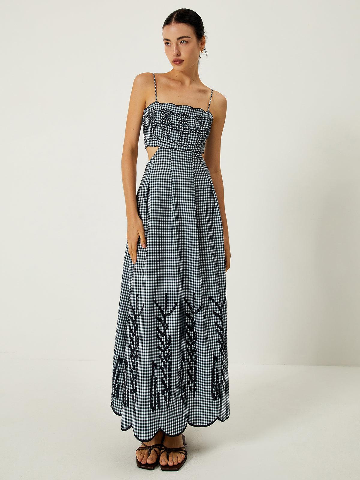 Gingham Cutout Maxi Dress | Multicolor | Summer | Cotton-Blend - ZyraLux Kleding en accessoires