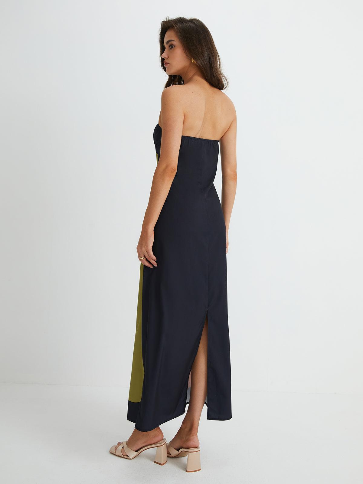 Abstract Elegance Strapless Maxi Dress | Multicolor | Evening | Satin - ZyraLux Kleding en accessoires