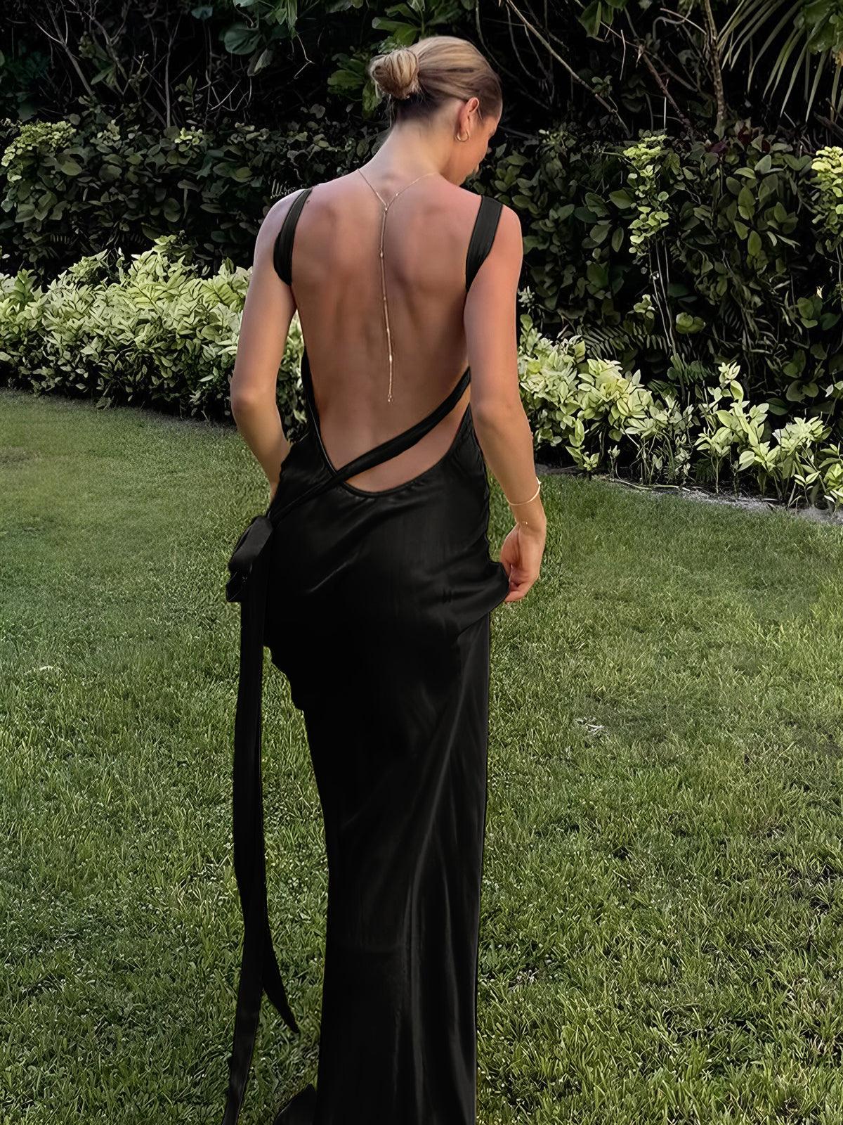 Golden Glow Backless Gown | Multicolor | Evening | Satin - ZyraLux Kleding en accessoires