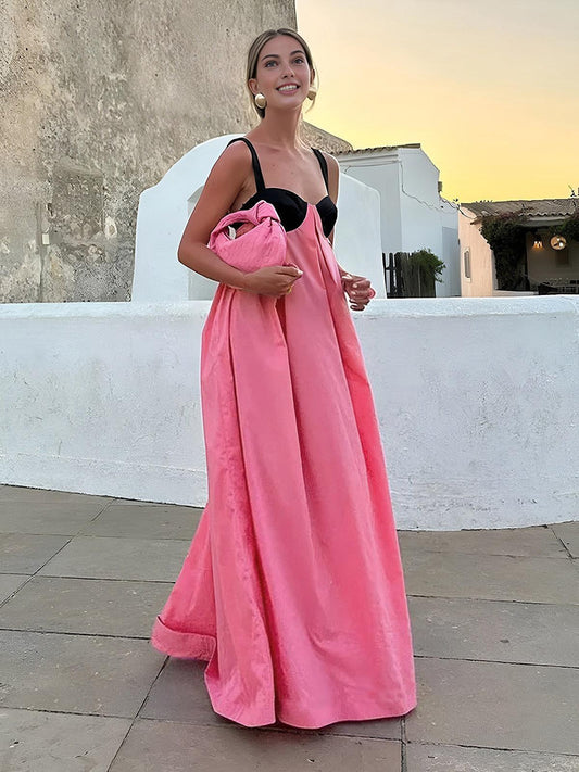 Elegant Two-Tone Maxi Dress | Multicolor | Evening Glam | Velvet Blend - ZyraLux Kleding en accessoires