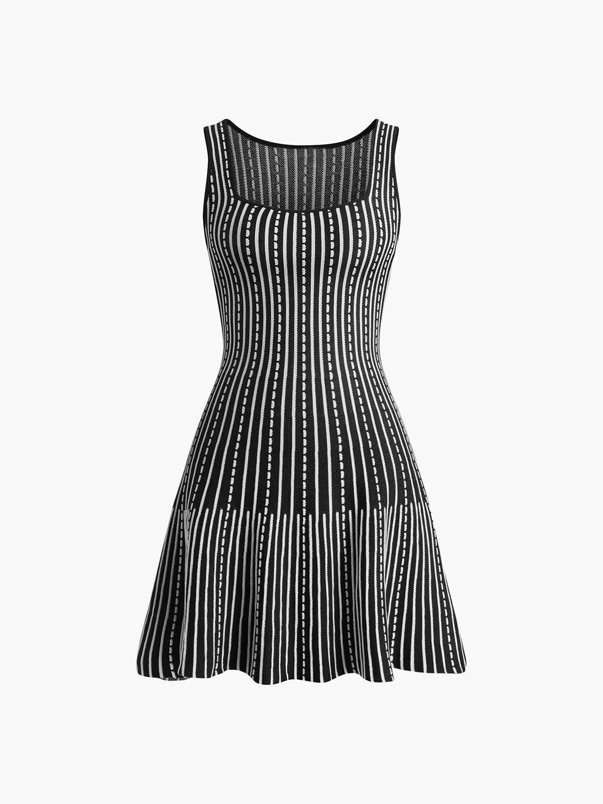 Chic Striped Mini Dress | Black | Evening | Knit Fabric - ZyraLux Kleding en accessoires