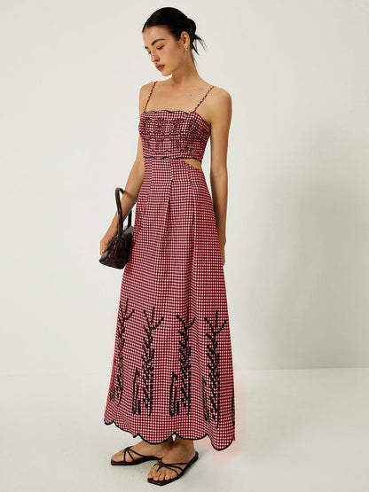 Gingham Cutout Maxi Dress | Multicolor | Summer | Cotton-Blend - ZyraLux Kleding en accessoires