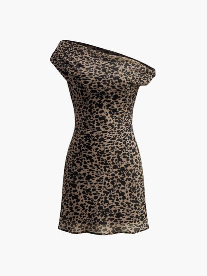 Asymmetrical Leopard Print Mini Dress | Leopard Print | Evening | Polyester Blend - ZyraLux Kleding en accessoires