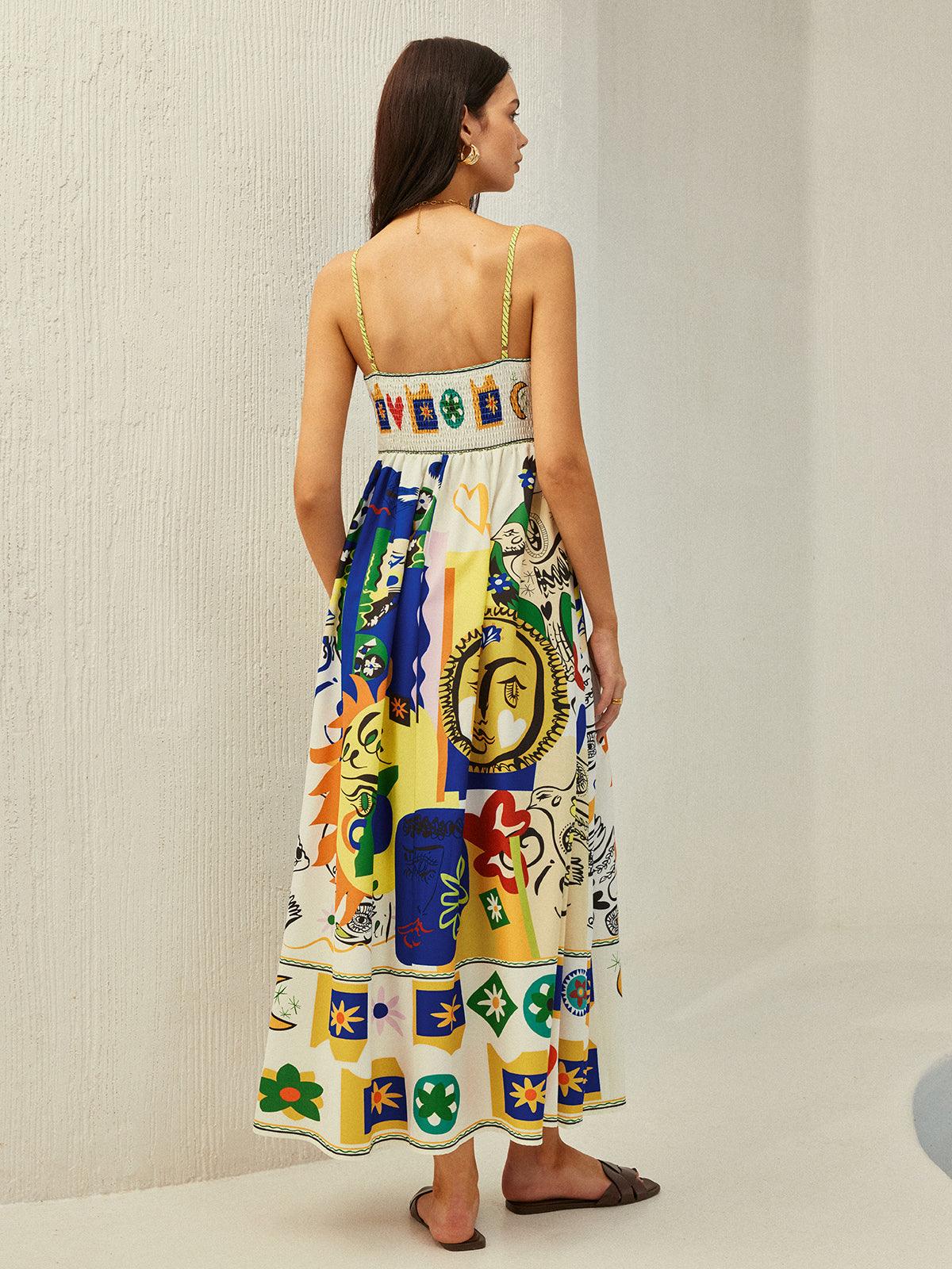 Artistic Print Maxi Dress | Color Mix | Summer | Viscose - ZyraLux Kleding en accessoires