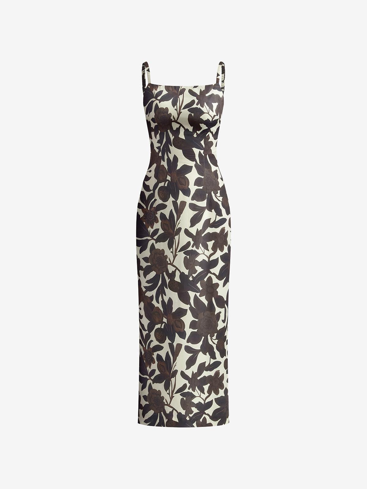 Floral Print Dress with Cutout Detailing | Brown | Elegant & Chic | Sleeveless Design - ZyraLux Kleding en accessoires