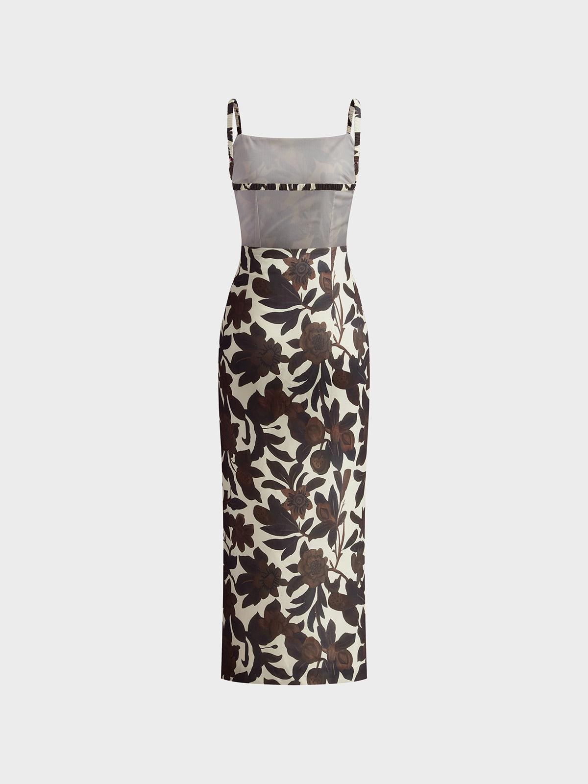 Floral Print Dress with Cutout Detailing | Brown | Elegant & Chic | Sleeveless Design - ZyraLux Kleding en accessoires