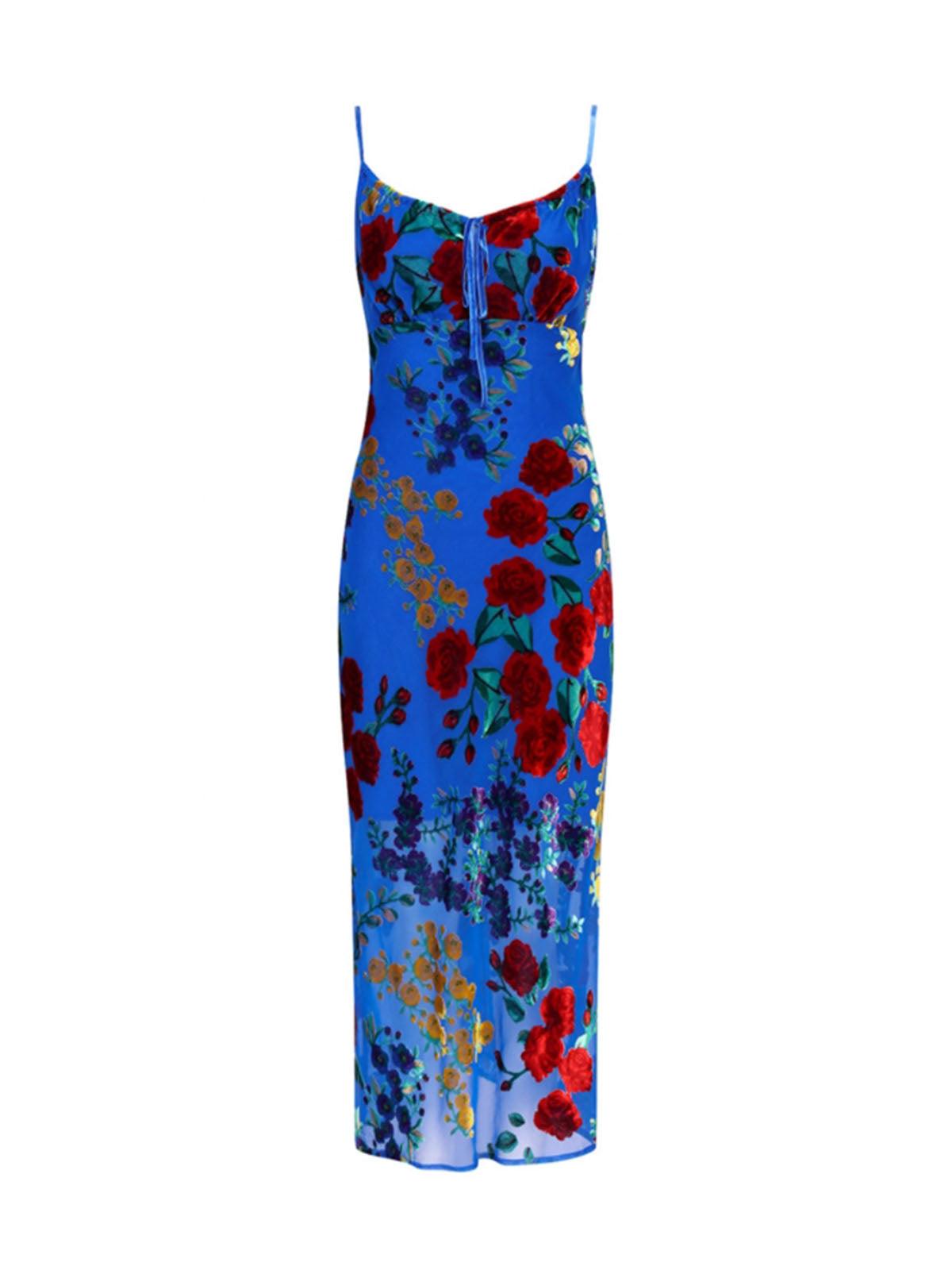 Floral Slip Midi Dress | Blauw | Summer | Satin Blend - ZyraLux Kleding en accessoires