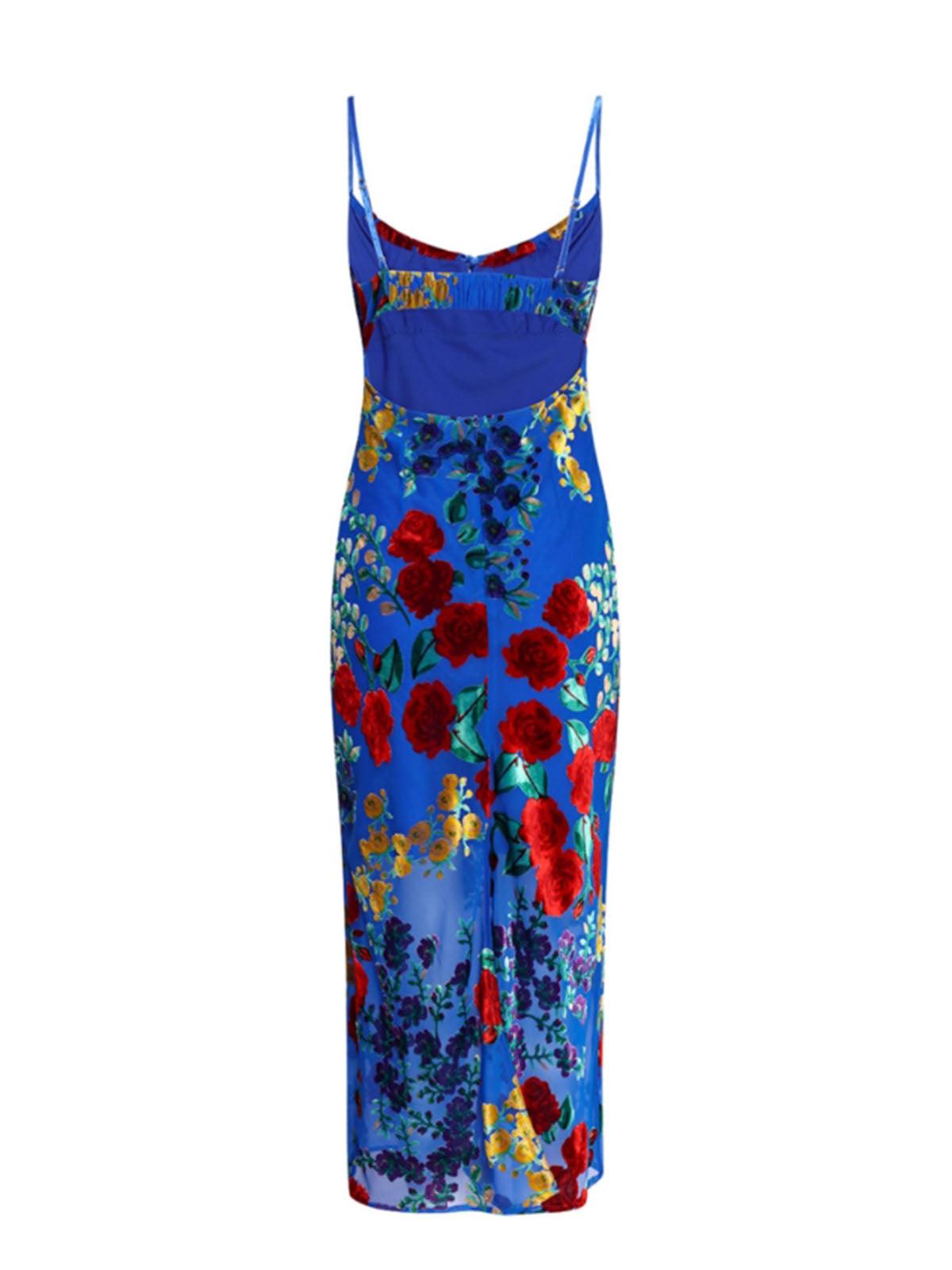 Floral Slip Midi Dress | Blauw | Summer | Satin Blend - ZyraLux Kleding en accessoires