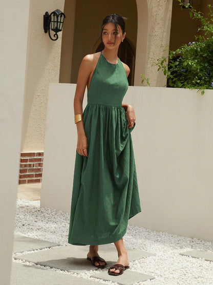 Graceful Halter Midi Dress | Multicolor | Casual | Linen Blend - ZyraLux Kleding en accessoires