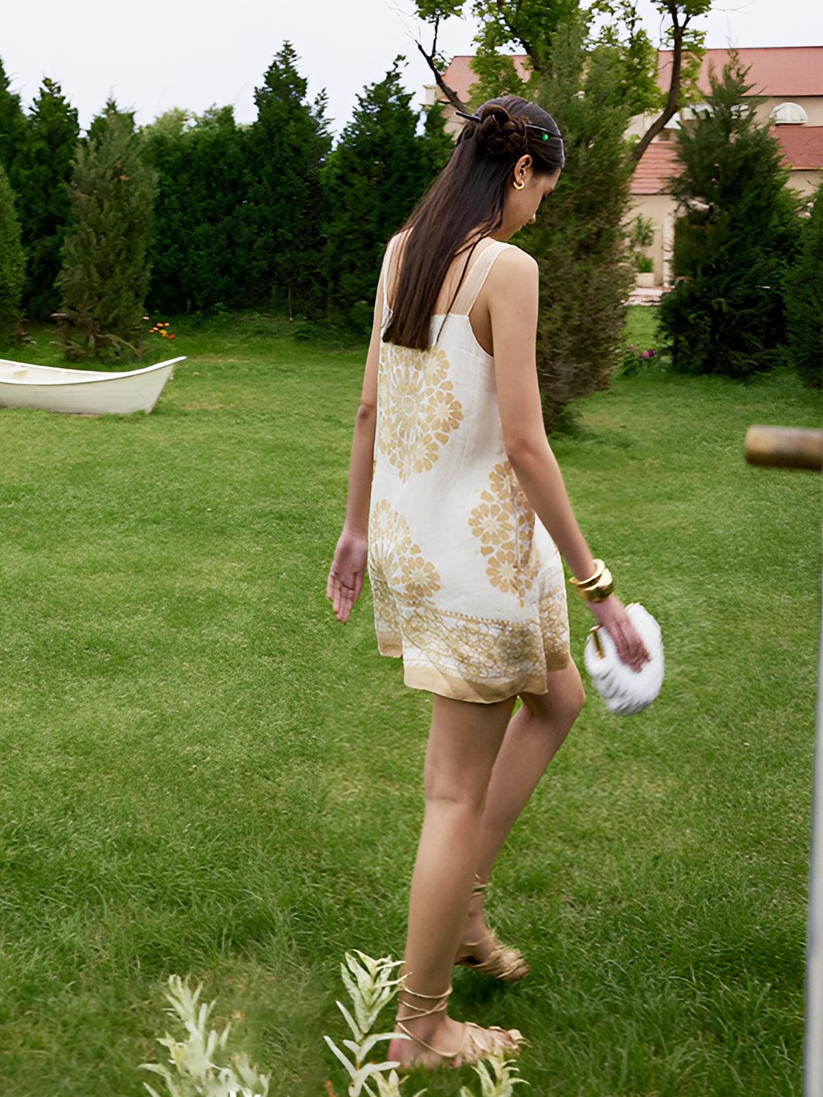 Boho Floral Slip Dress | Off White | Resort Wear | Linen Blend - ZyraLux Kleding en accessoires