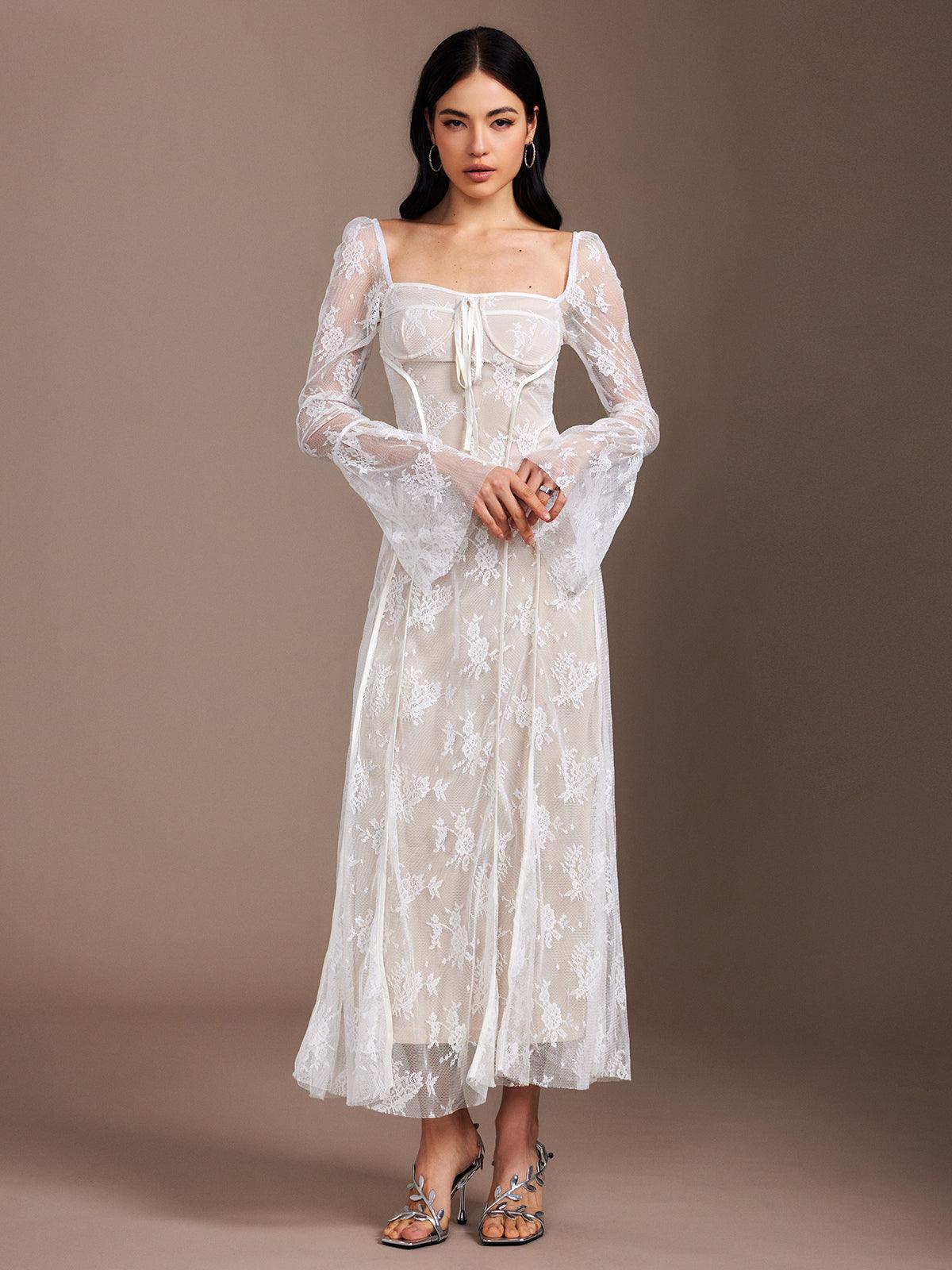 Ethereal Lace Maxi Dress | White | Formal | Lace - ZyraLux Kleding en accessoires