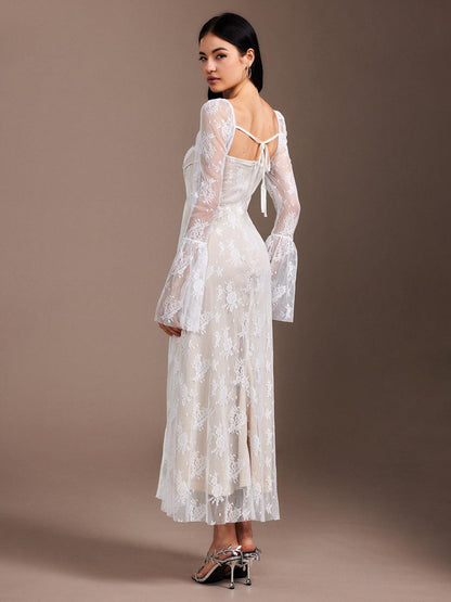 Ethereal Lace Maxi Dress | White | Formal | Lace - ZyraLux Kleding en accessoires