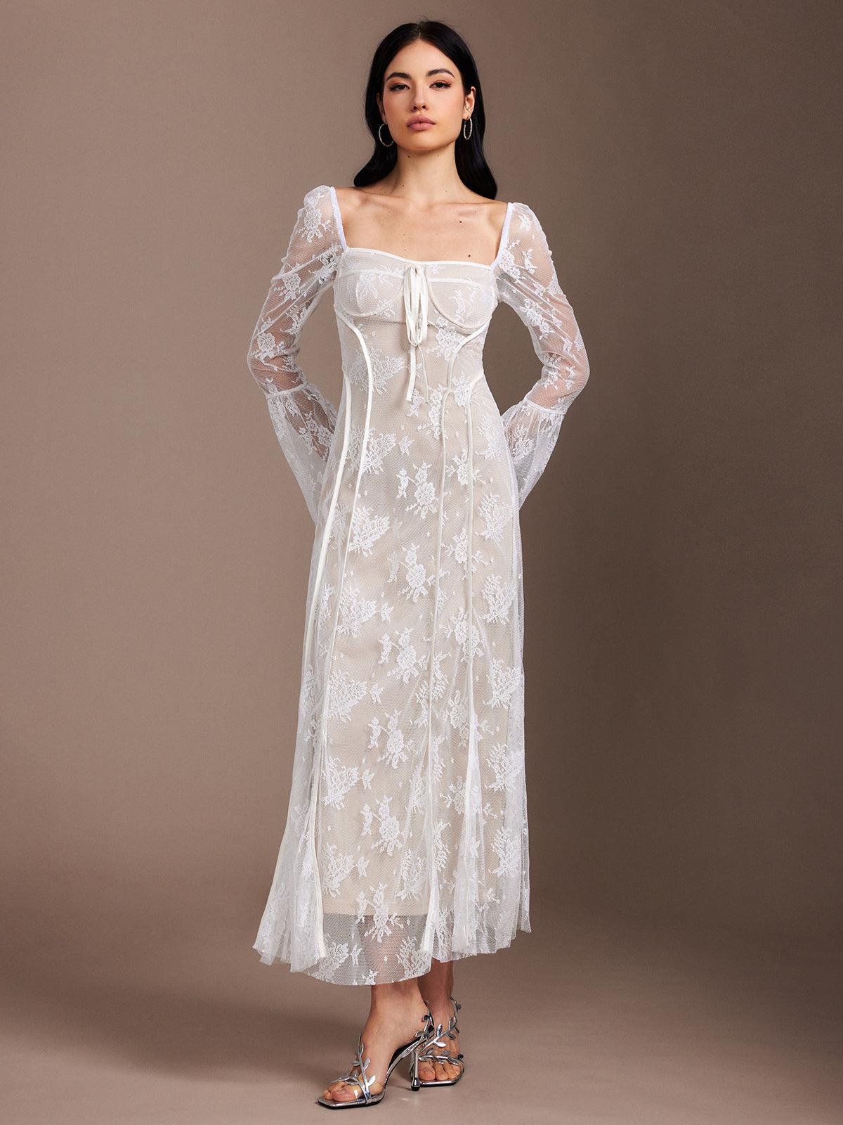 Ethereal Lace Maxi Dress | White | Formal | Lace - ZyraLux Kleding en accessoires