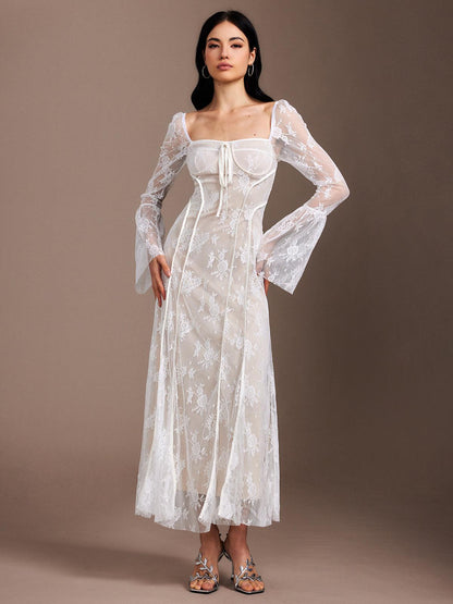 Ethereal Lace Maxi Dress | White | Formal | Lace - ZyraLux Kleding en accessoires