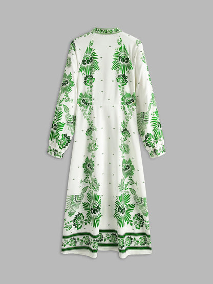 Vintage Kaftan met bloemenprint | Groen | Resortkleding | Katoenmix