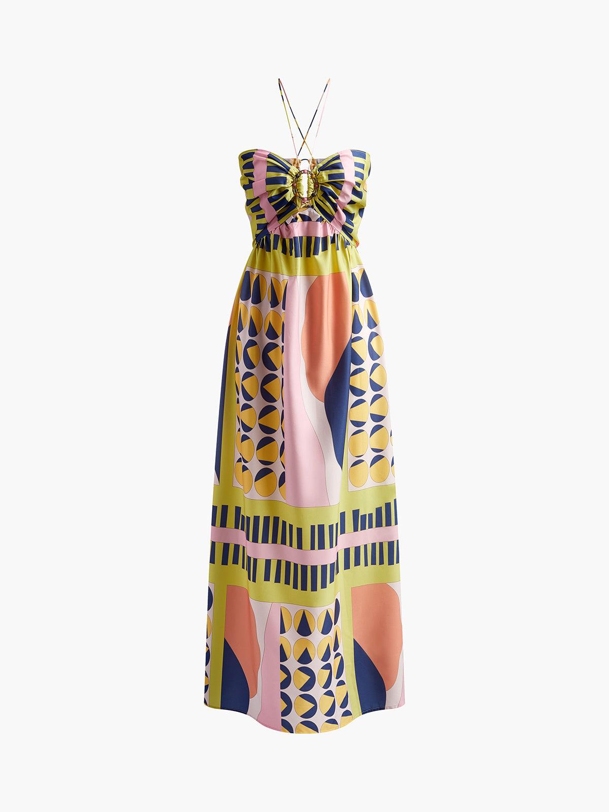 Retro Glam Maxi Dress | Multicolor | Beach | Silk Blend - ZyraLux Kleding en accessoires