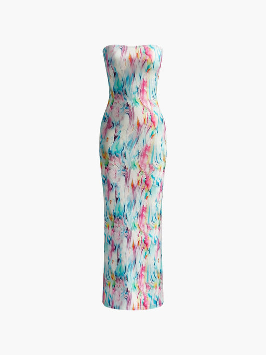 Dreamscape Strapless Midi Dress | Multicolor | Party | Stretch Fabric - ZyraLux Kleding en accessoires