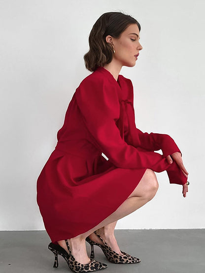 Romantic Tie-Neck Mini Dress | Red | Date Night | Crepe Fabric - ZyraLux Kleding en accessoires