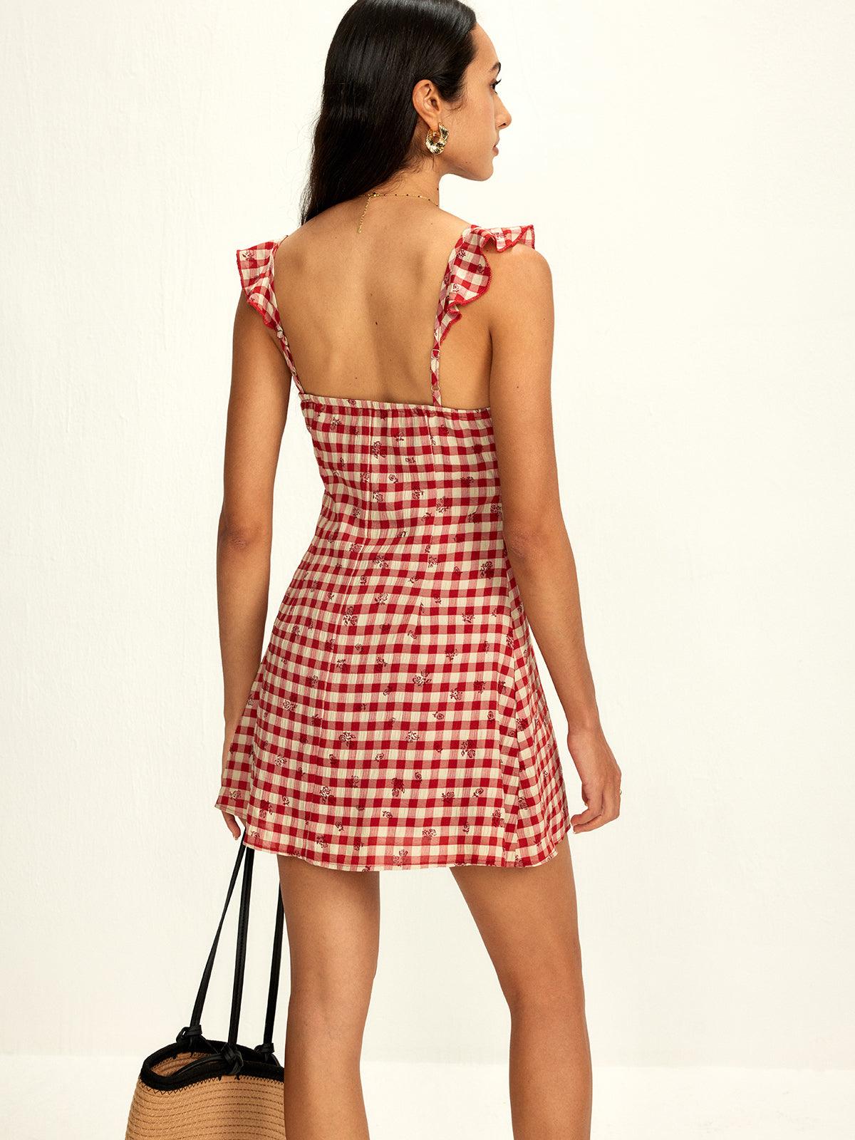 Ruffled Gingham Mini Dress | Red | Summer Casual | Cotton Blend - ZyraLux Kleding en accessoires