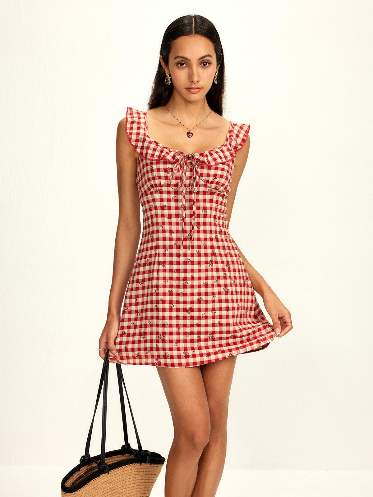 Ruffled Gingham Mini Dress | Red | Summer Casual | Cotton Blend - ZyraLux Kleding en accessoires