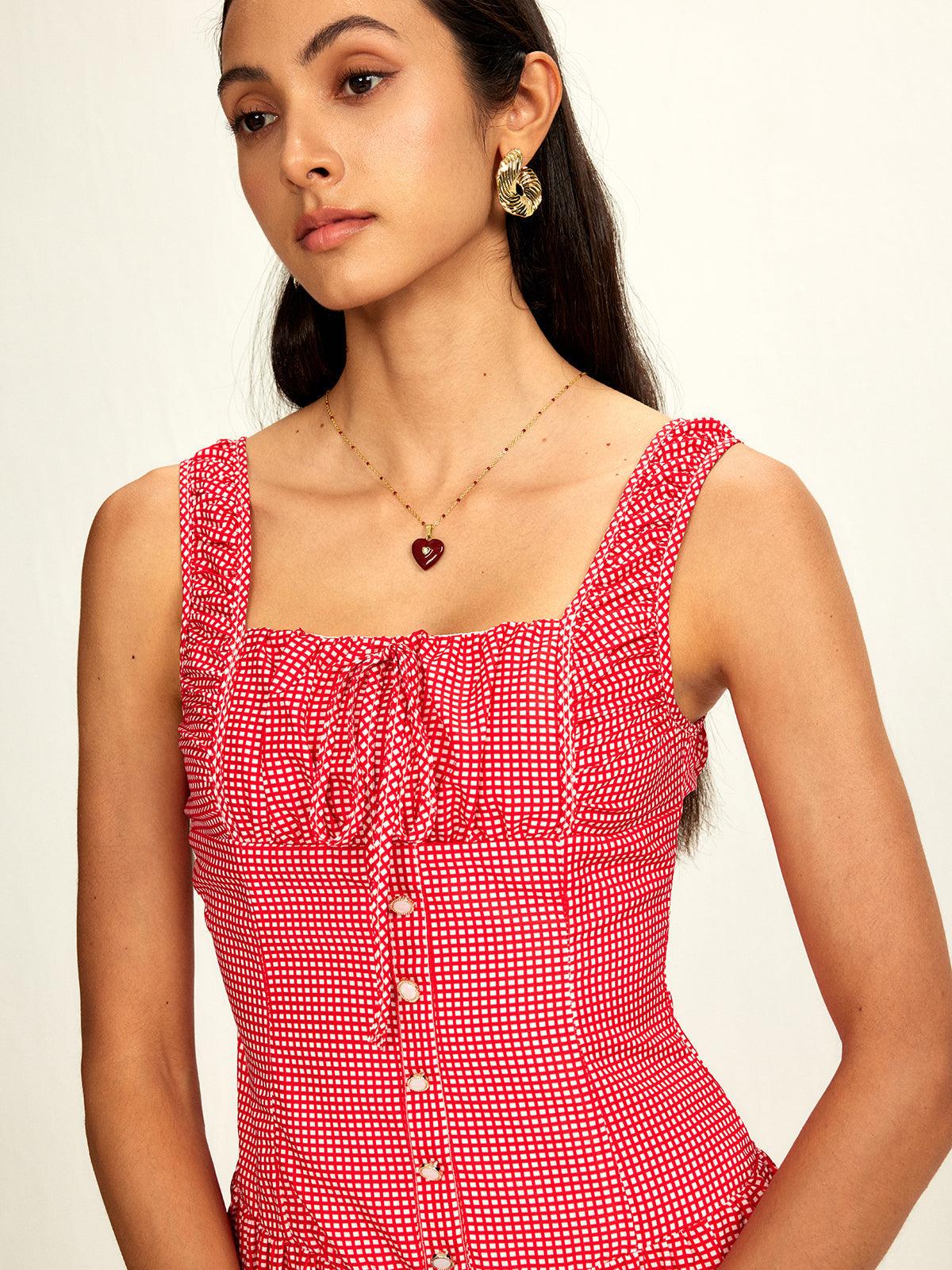 Gingham Button-Front Midi Dress | Pink | Summer Casual | Cotton Blend - ZyraLux Kleding en accessoires