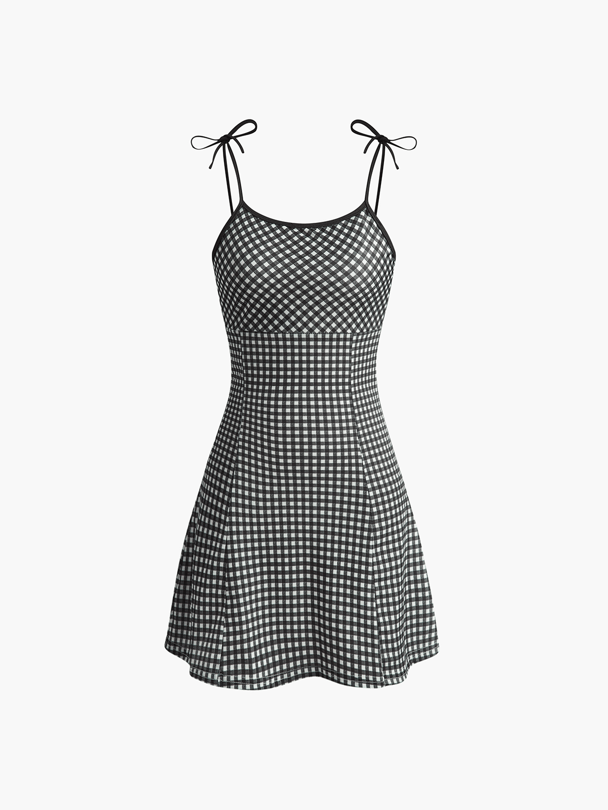 Gingham Tie-Shoulder Mini Dress | Black | Summer Casual | Cotton Blend - ZyraLux Kleding en accessoires