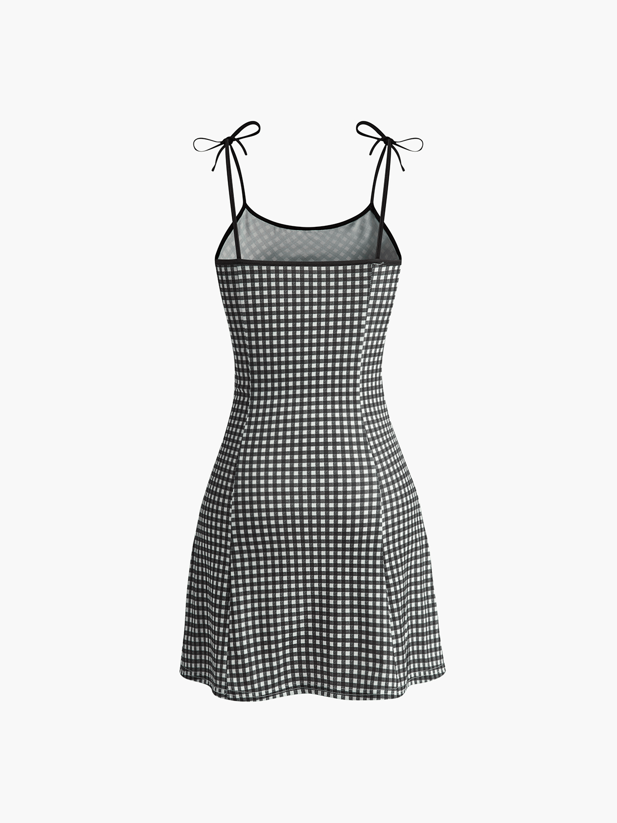 Gingham Tie-Shoulder Mini Dress | Black | Summer Casual | Cotton Blend - ZyraLux Kleding en accessoires