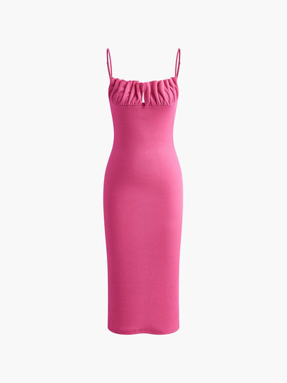 Ruched Bust Bodycon Midi Dress | Pink | Evening Wear | Stretch Knit - ZyraLux Kleding en accessoires