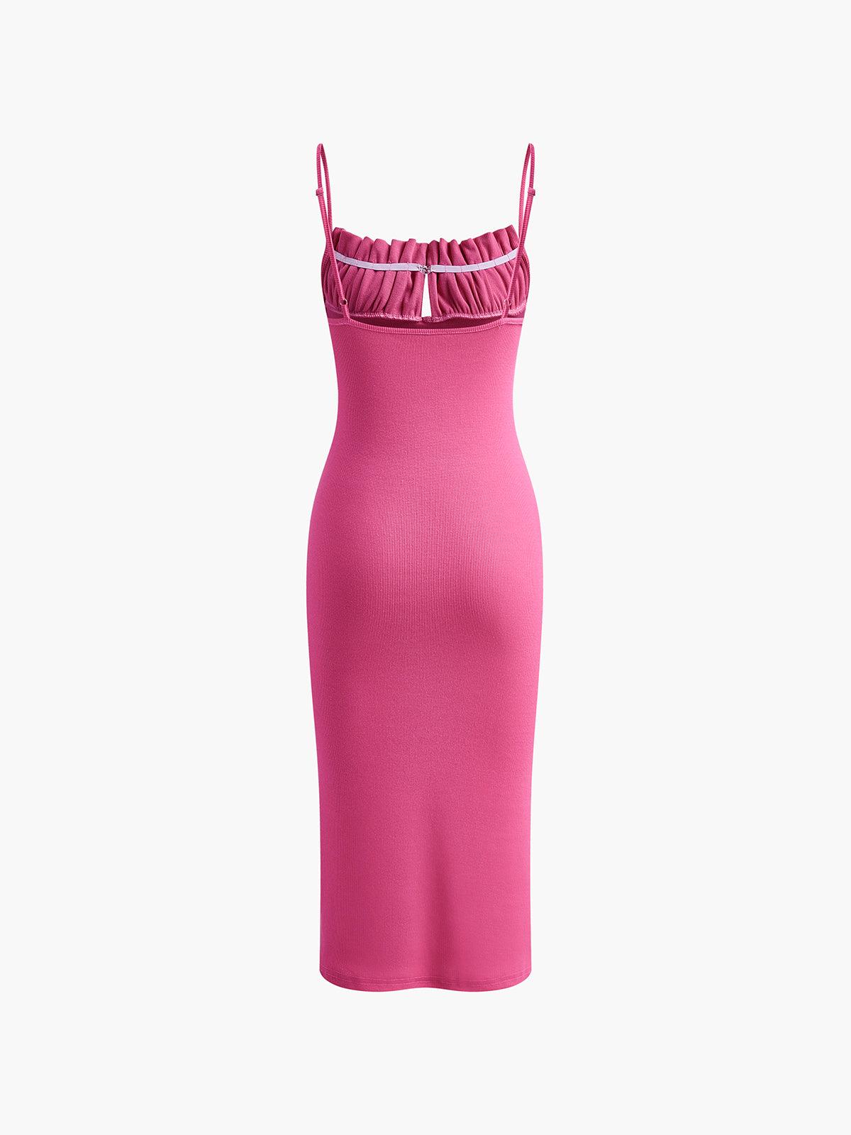 Ruched Bust Bodycon Midi Dress | Pink | Evening Wear | Stretch Knit - ZyraLux Kleding en accessoires