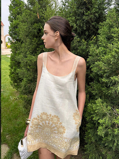 Boho Floral Slip Dress | Off White | Resort Wear | Linen Blend - ZyraLux Kleding en accessoires