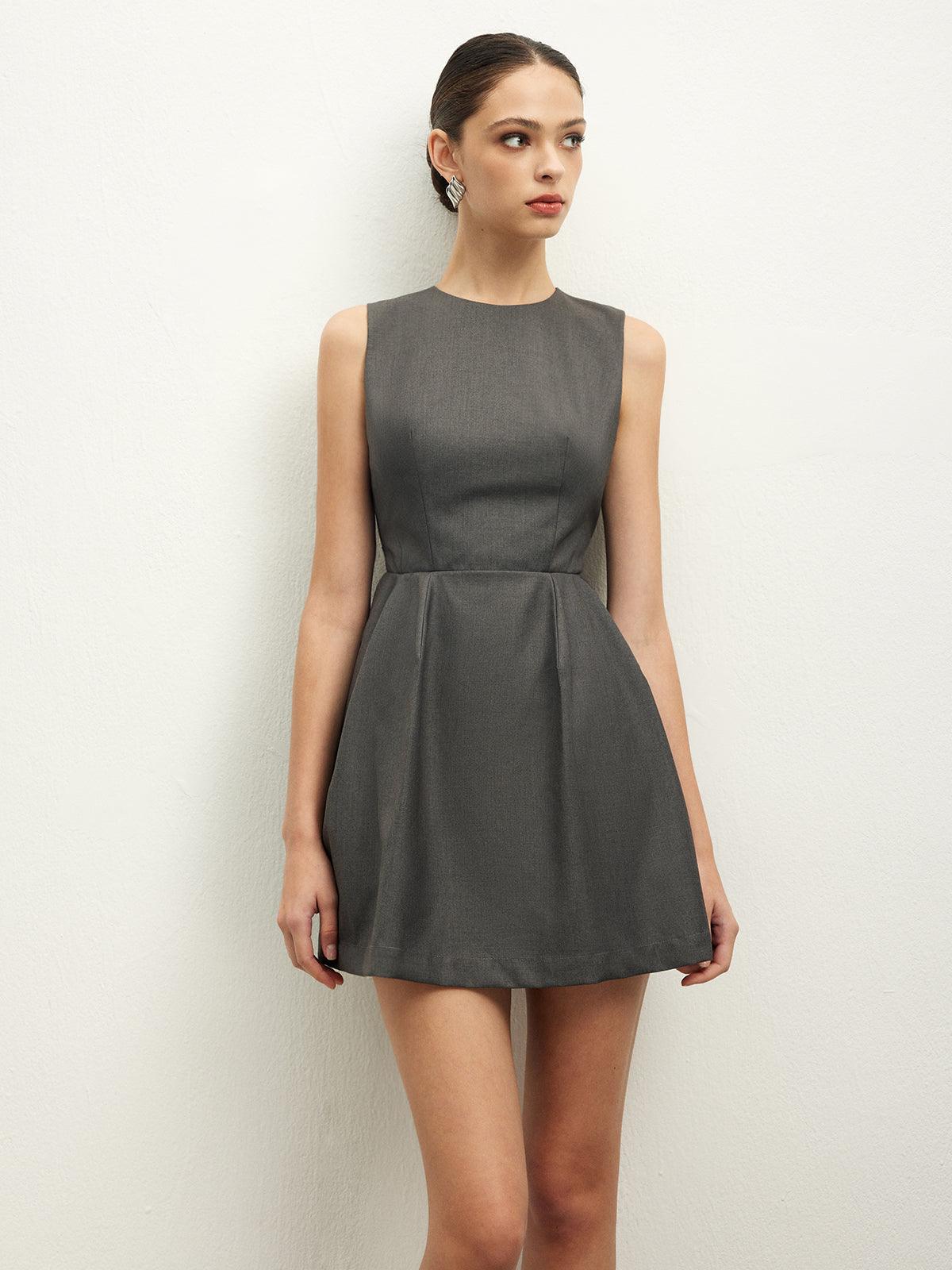 Open-Back A-Line Mini Dress | Grey | Evening | Wool-Blend - ZyraLux Kleding en accessoires