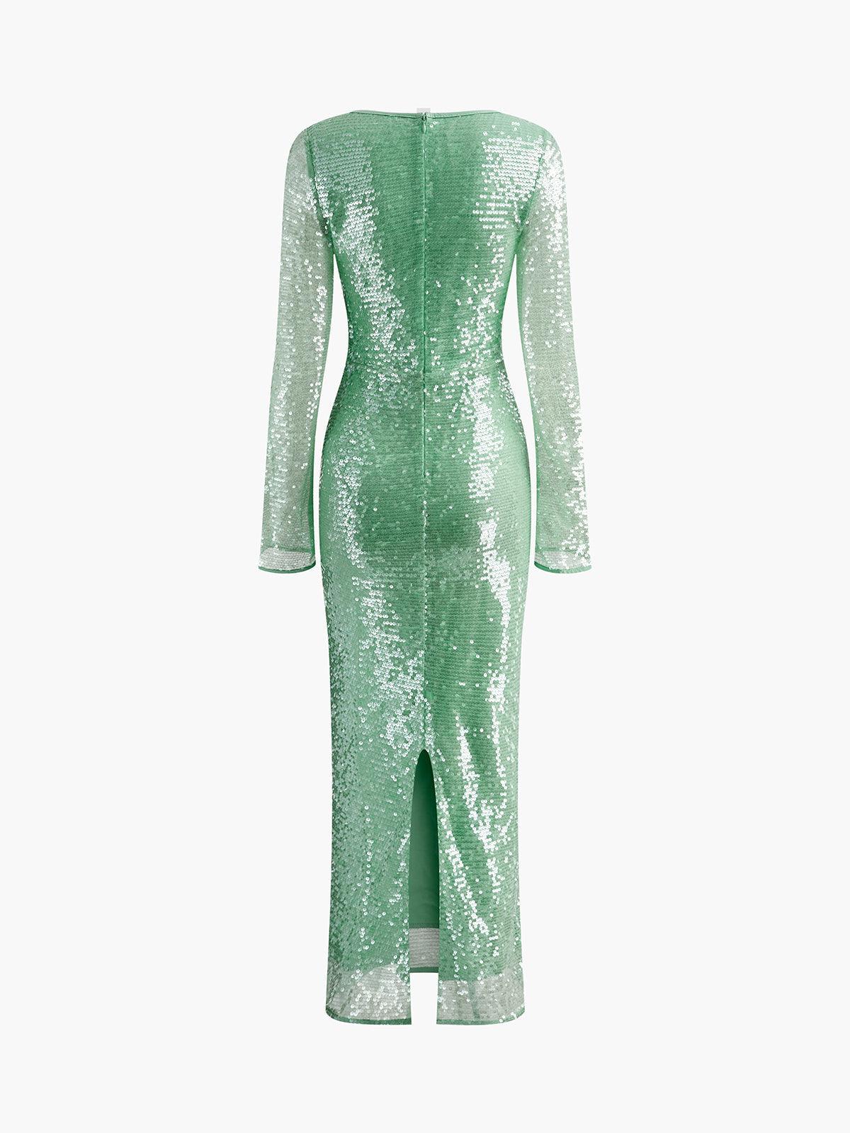 Emerald Glimmer Dress | Green | Evening | Sequined Fabric - ZyraLux Kleding en accessoires