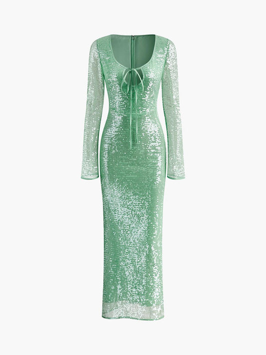 Emerald Glimmer Dress | Green | Evening | Sequined Fabric - ZyraLux Kleding en accessoires