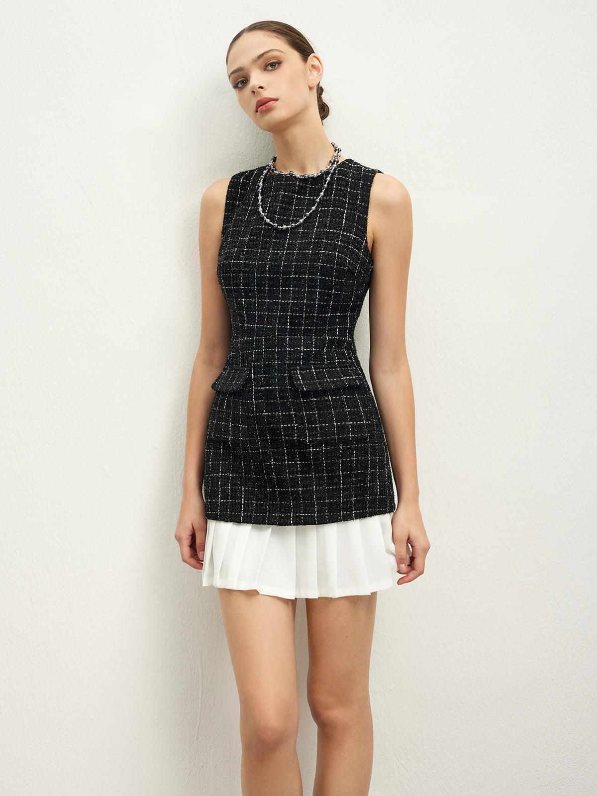 Classic Tweed Mini Dress | Black | Workwear | Tweed and Chiffon - ZyraLux Kleding en accessoires