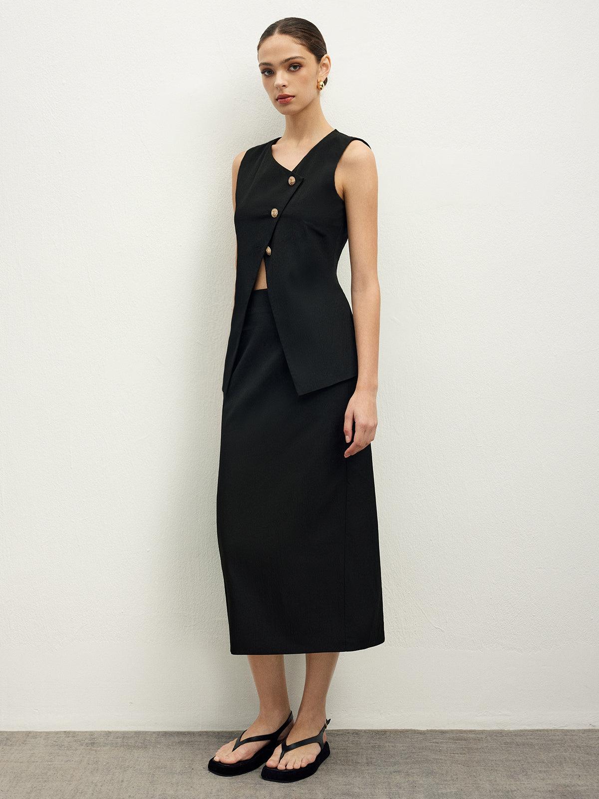 Modern Asymmetrical Midi Set | Black | Casual Wear | Linen Blend - ZyraLux Kleding en accessoires