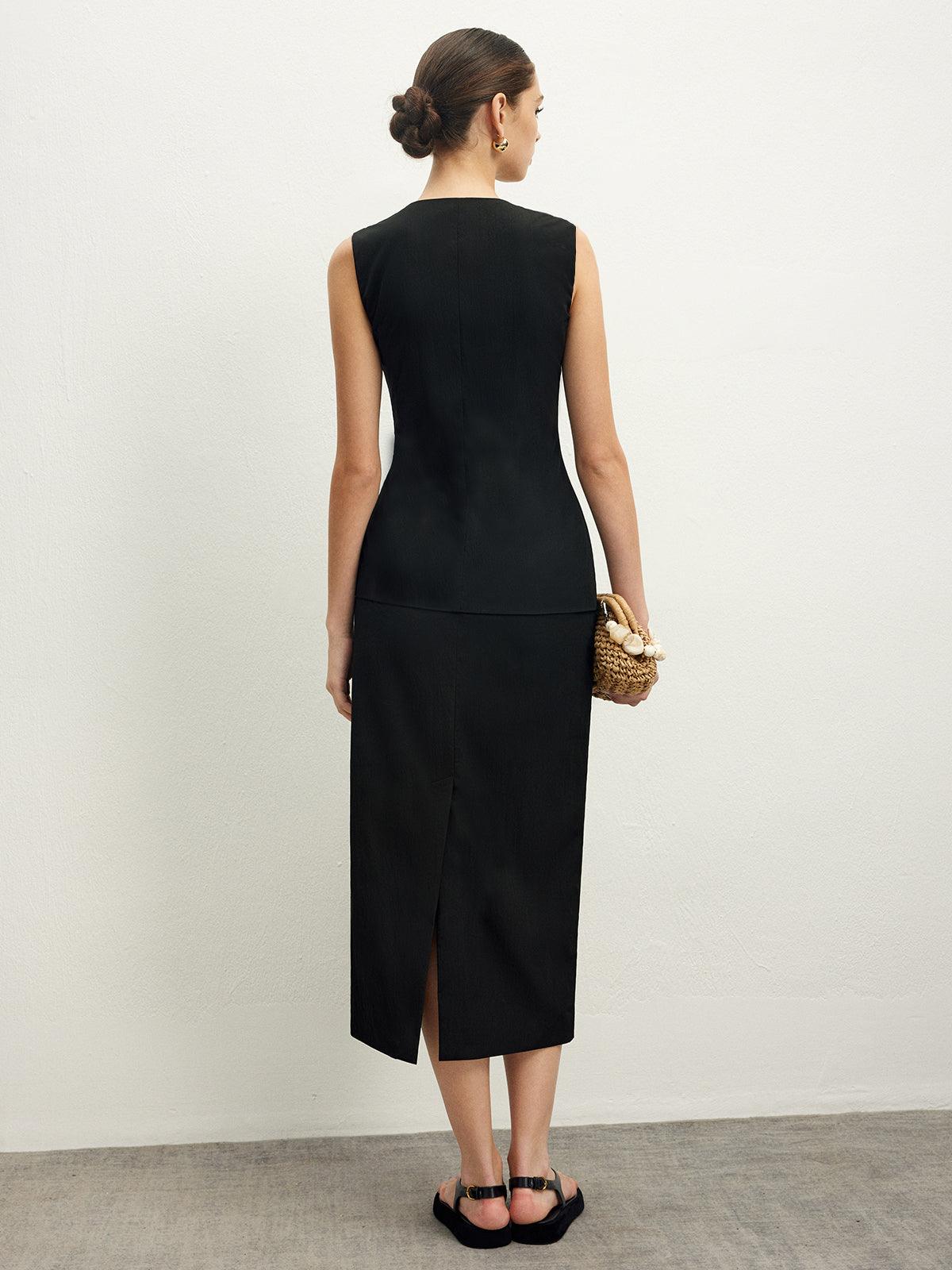 Modern Asymmetrical Midi Set | Black | Casual Wear | Linen Blend - ZyraLux Kleding en accessoires