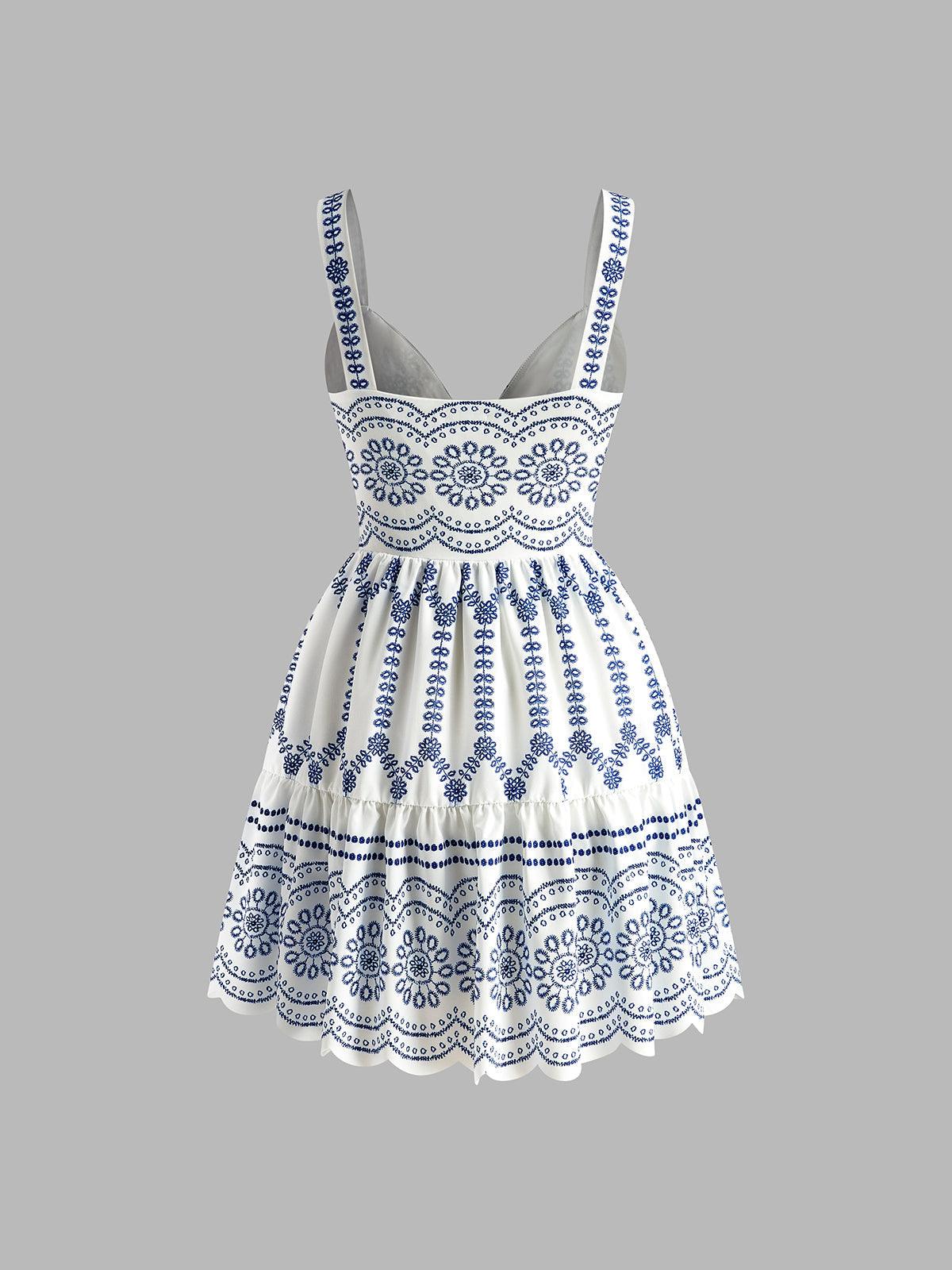 Summer Breeze geborduurde jurk | Blauw | Dagkleding | Katoenmix