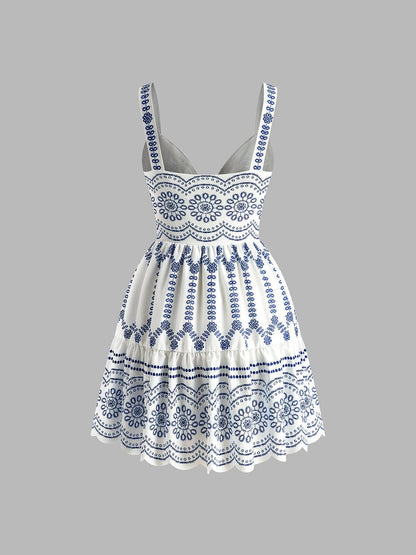 Summer Breeze geborduurde jurk | Blauw | Dagkleding | Katoenmix