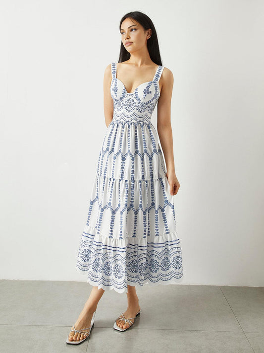 Elegant Summer Midi Dress | Blue | Daytime Wear | Cotton Blend - ZyraLux Kleding en accessoires