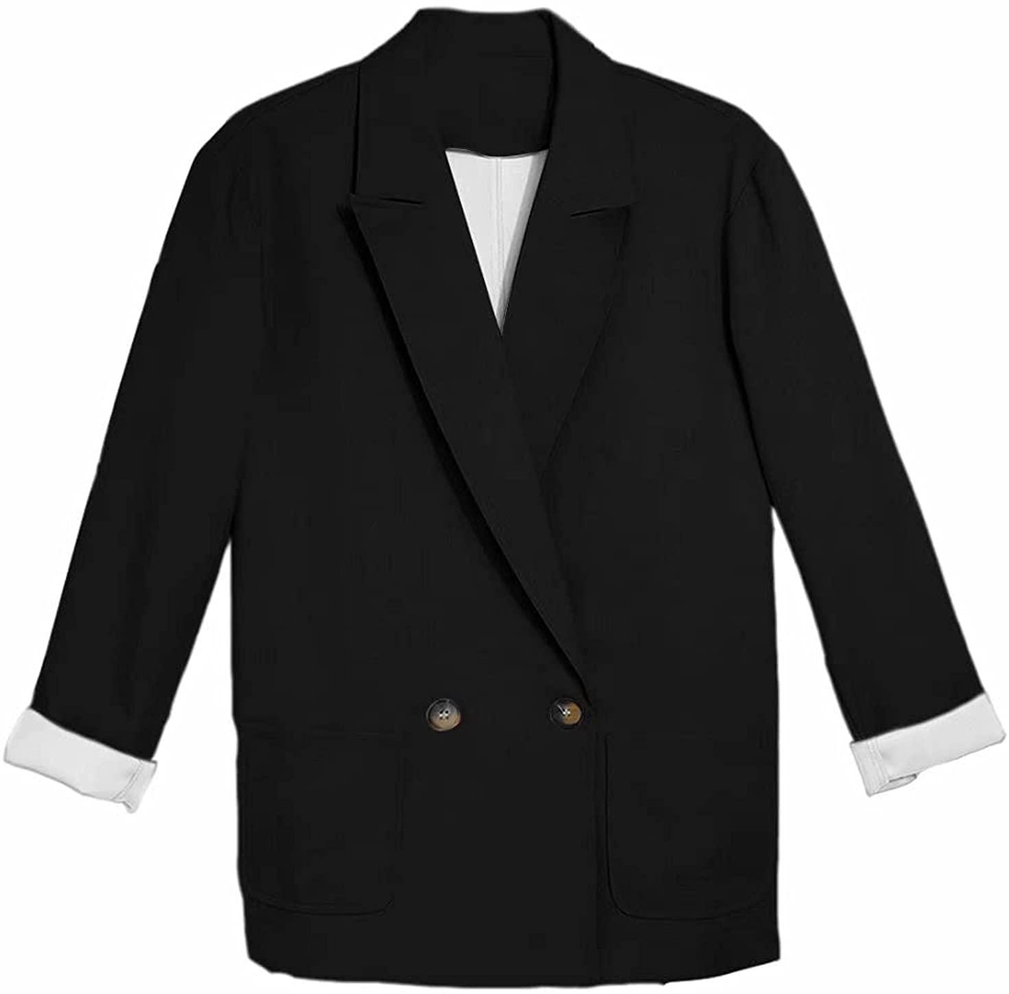 Black Office Casual Long Sleeve Open Front Work Blazer Jacket - ZyraLux