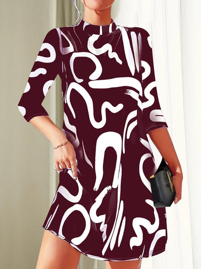 Abstract A-Line Dress - Black and White - Polyester - Artistic - ZyraLux Women's Dresses